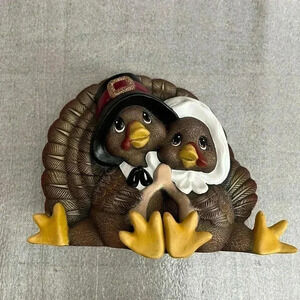 One  of a kind Handmade ceramic Happy Thanksgiving Turkey Couple